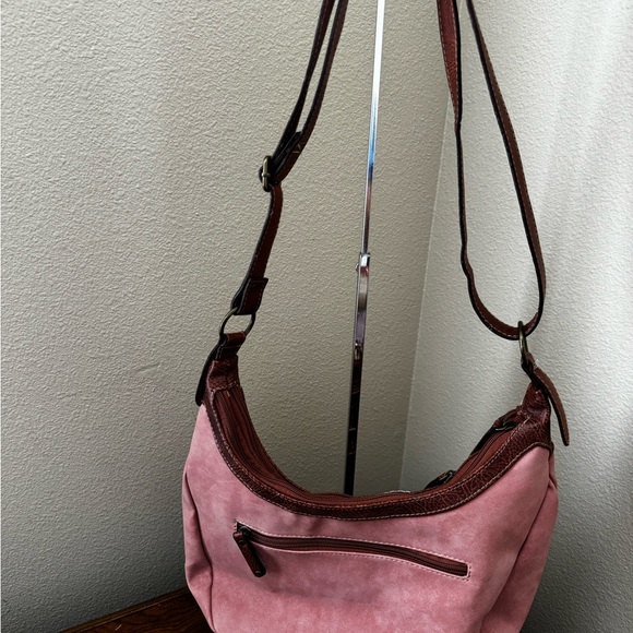 BOC Pink and Brown Cedar Ridge Hobo Crossbody Bag with Dual Zippers - Picture 2 of 10